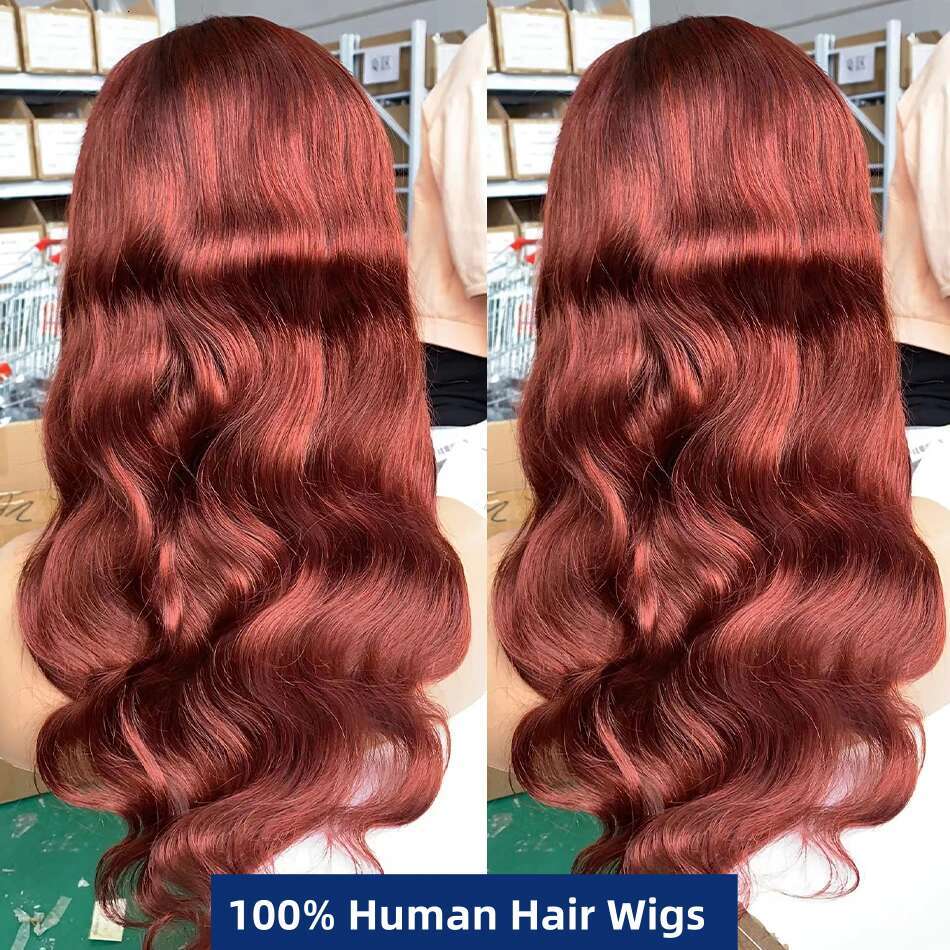 30 38Inch 13x6 HD Transparent Reddish Brown Front Human Hair Wigs Colored 250% Body Wave 13x4 Lace Frontal Wig Brazilian
