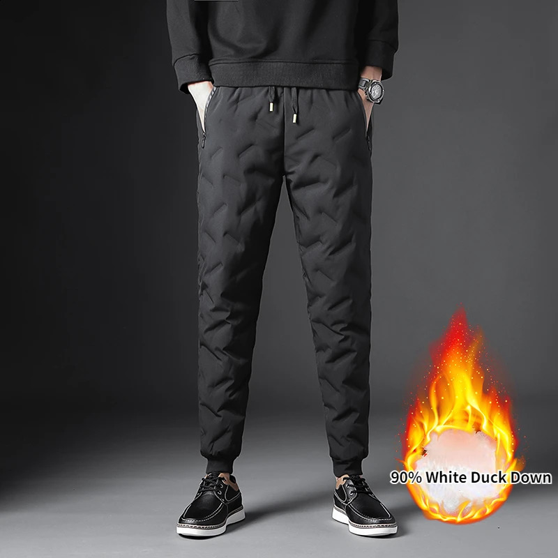 Down Pants Mens Winter Casual Thickened 90% White Duck Down Warm Pants Mens Clothing Snowboard Cold-proof Cotton Pants 240913