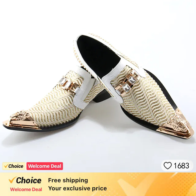 Fashion Gentleman Dressing Metal Pointed Toe Patchwork Crystal Designer Wedding Party Brand Customized Shoes Men Plus Size
