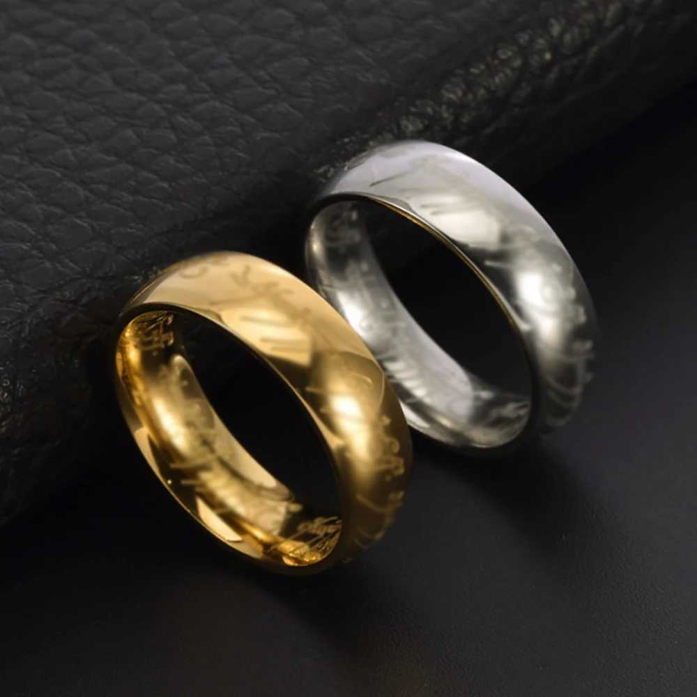 2024New Simple Stainless Steel Domineering Lord of the Ring Of Power 3D Carved Couple Rings Fashion Vintage Male Jewelry GiftsX240921