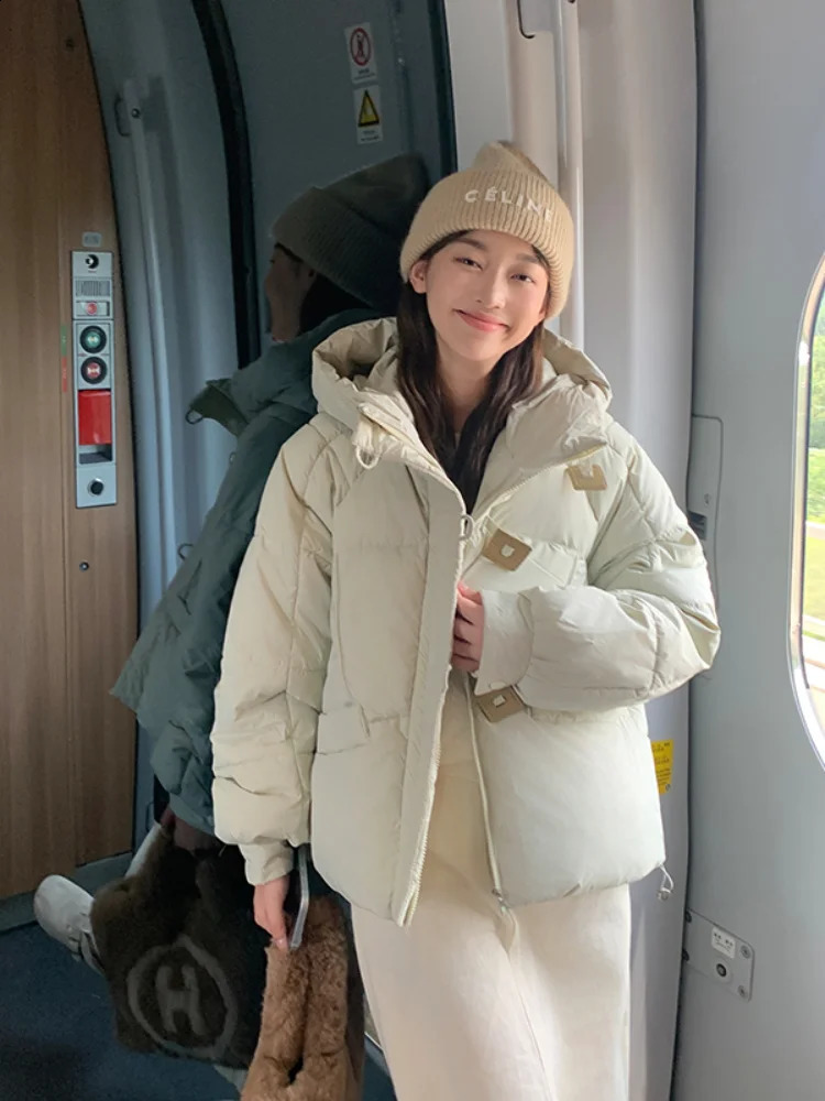 Korean Casual Loose Puffer Jacket Women Autumn Winter Square Button Thicken Cotton Padded Female Hooded Short Parkas 240921