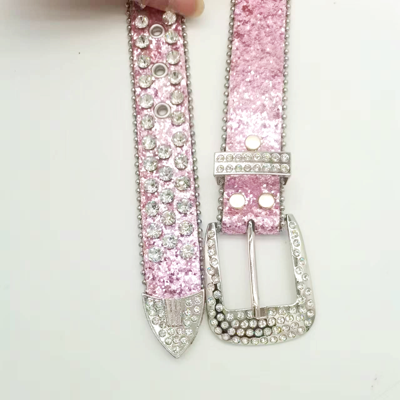 Luxury Shiny Crystal Diamond Leather Belt Punk Hip Pop Rhinestone Fancy Belt For Women