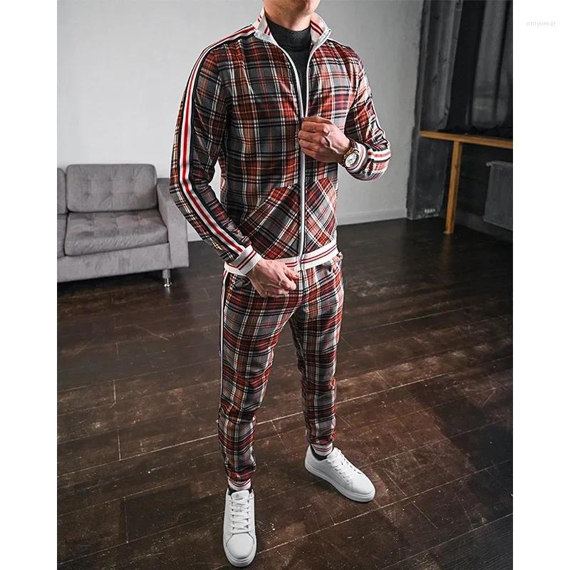 Men's Tracksuits Cross-border Amazon Autumn Striped Casual Suit Trendy Brand Sports Wear 2-piece Set European American Style
