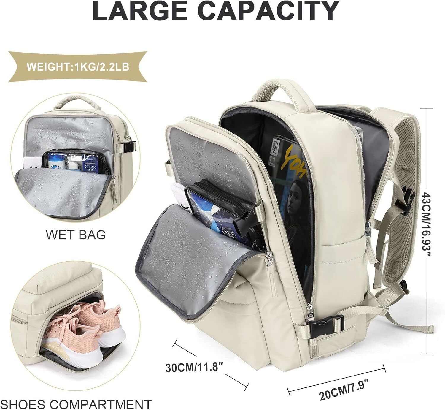 Large Travel Carry on Flight Approved Laptop Work Business Backpack for Women Men