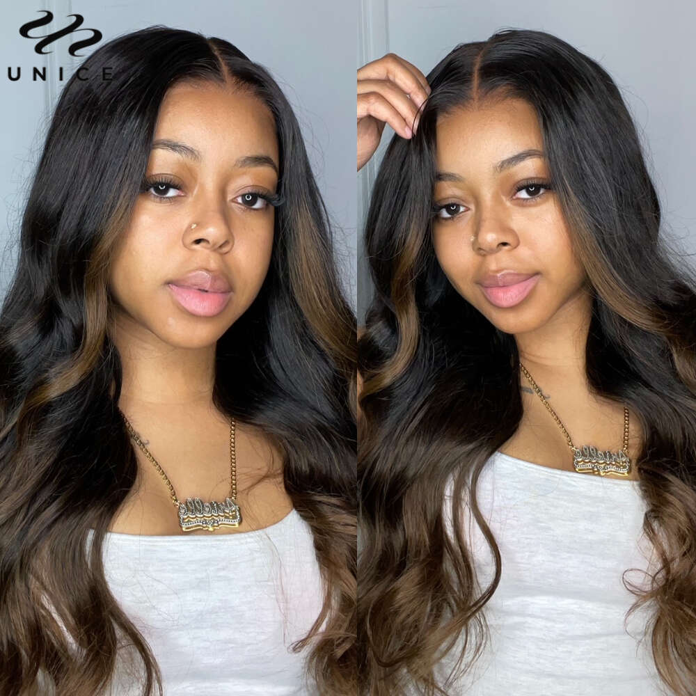 UNice Everything 7x5 Wear Go Glueless Ombre Brown Loose Wave Human Hair Cut Pre Bleached Lace Wig