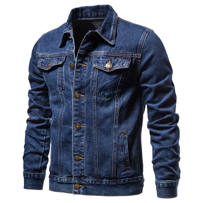 Autumn Mens Solid Denim Jacket Fashion Motorcycle Retro Jeans Slim Fit Cotton Casual Black 250317