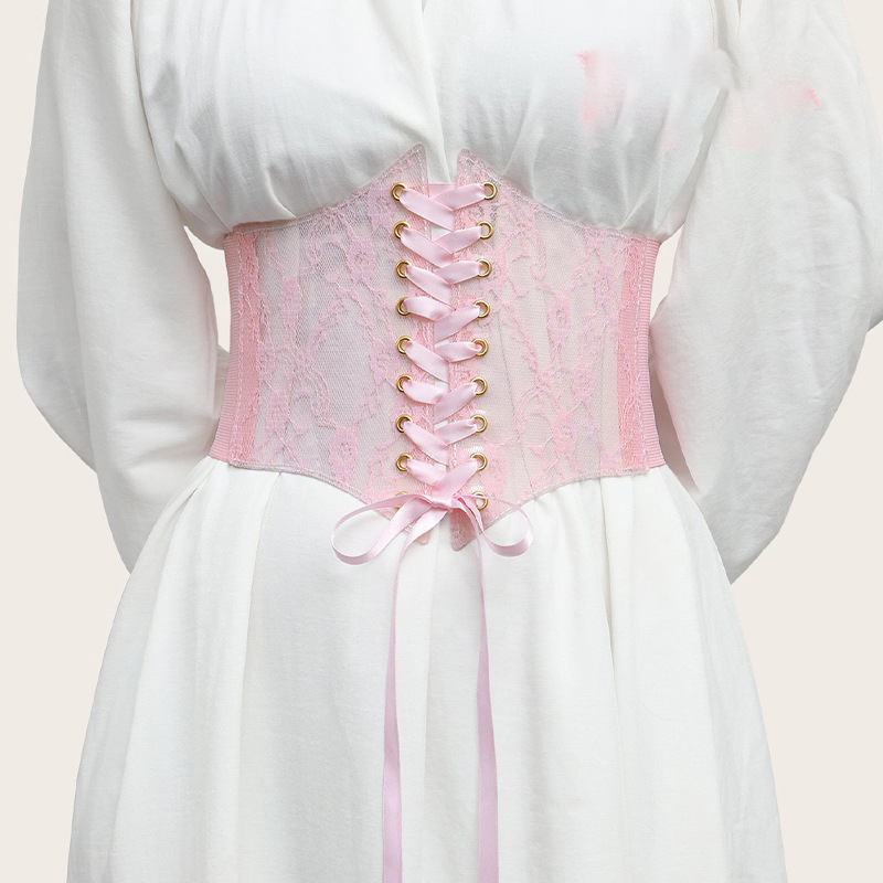 Fashion wide lace waist cover women's all-in-one dress top decorative belt Silk elastic belt waist cover