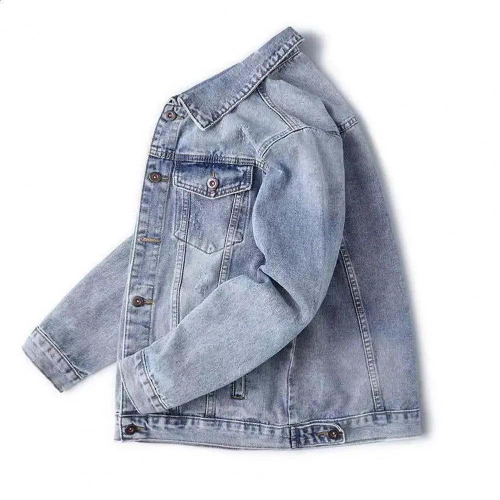 Denim jacket retro jumping style denim multiple pockets loose fit suitable for plus size mens street single breasted 240921