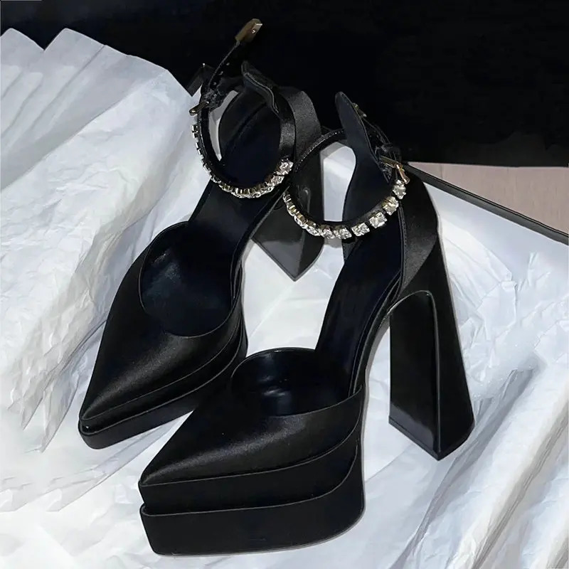 2024 Summer Horizontal Platform Thick Toes Satin High Heels Fashion Walkway Show Womens Single Shoes Fashion Pump 240919