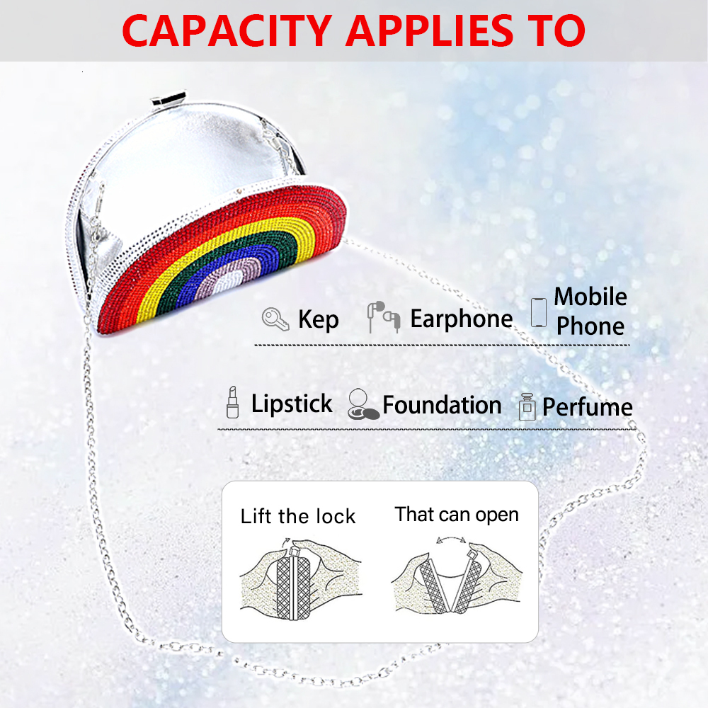 2024 New Latest Design Women's Rhie Handbag Wedding Gift Crystal Multi color Stripe Rainbow Dia Meal Bag Free Shipping
