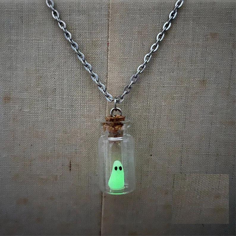 Halloween Drift Bottle Luminous Ghost Necklace Ornament Free shipping