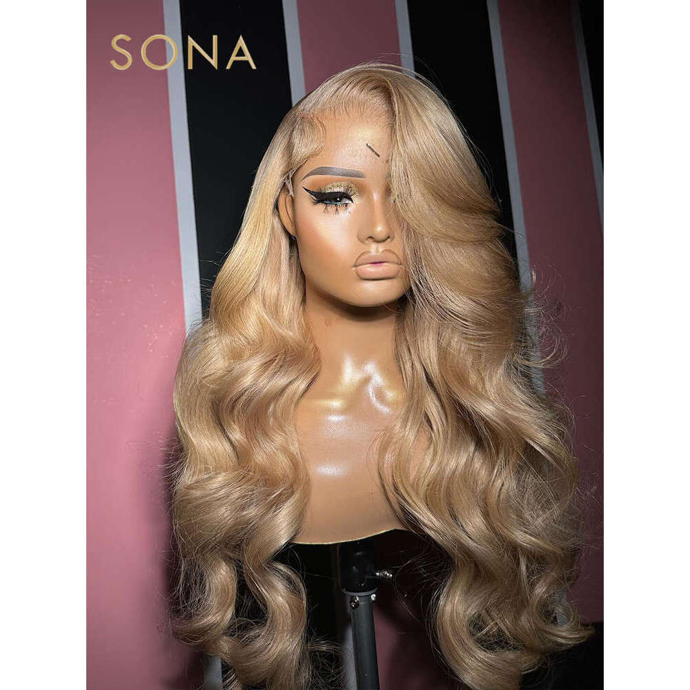 13x6 HD Transparent Frontal Wig Honey Blonde Colored Body Wave Lace Front Human Hair Wigs Color 27 Pre Plucked