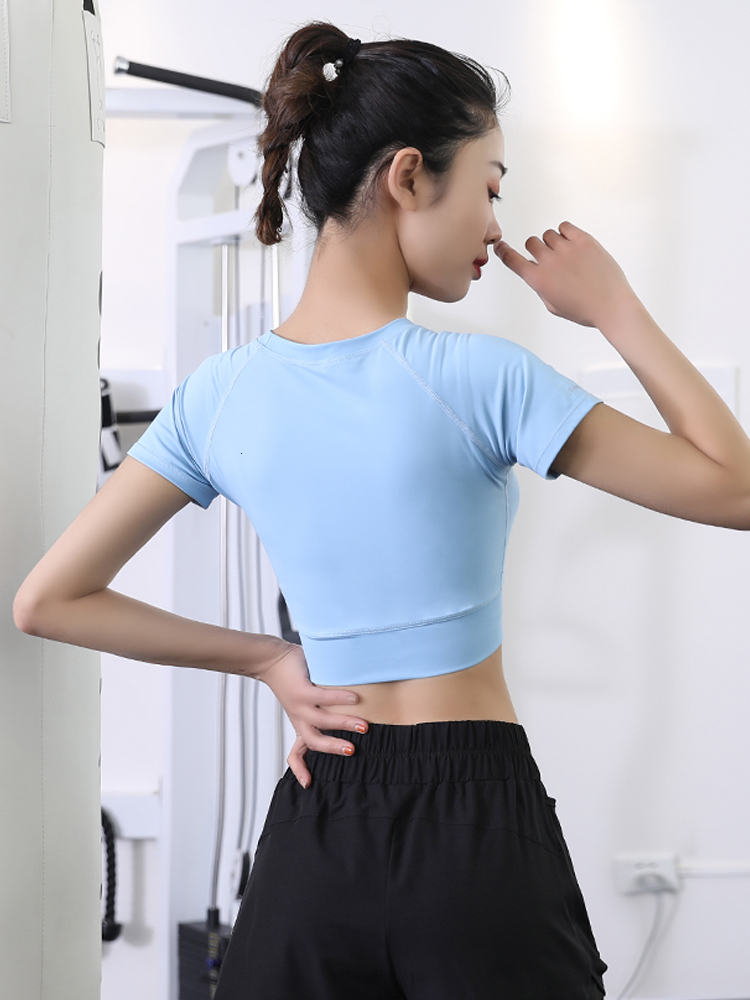 Soft Fabric Breathable Sports Wear Women Short Sleeve Tops Cropped Fiess Running Workout Yoga T Shirt