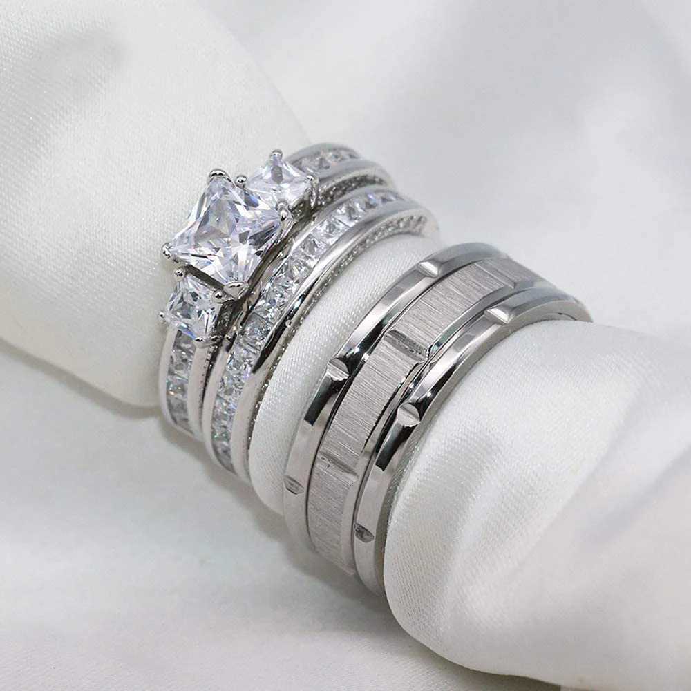 Couple Rings Women Exquisite Rhinestones Zirconia Rings Set Simple Stainless Steel Men Ring 2022 Fashion Jewelry For Lover GiftsX240921