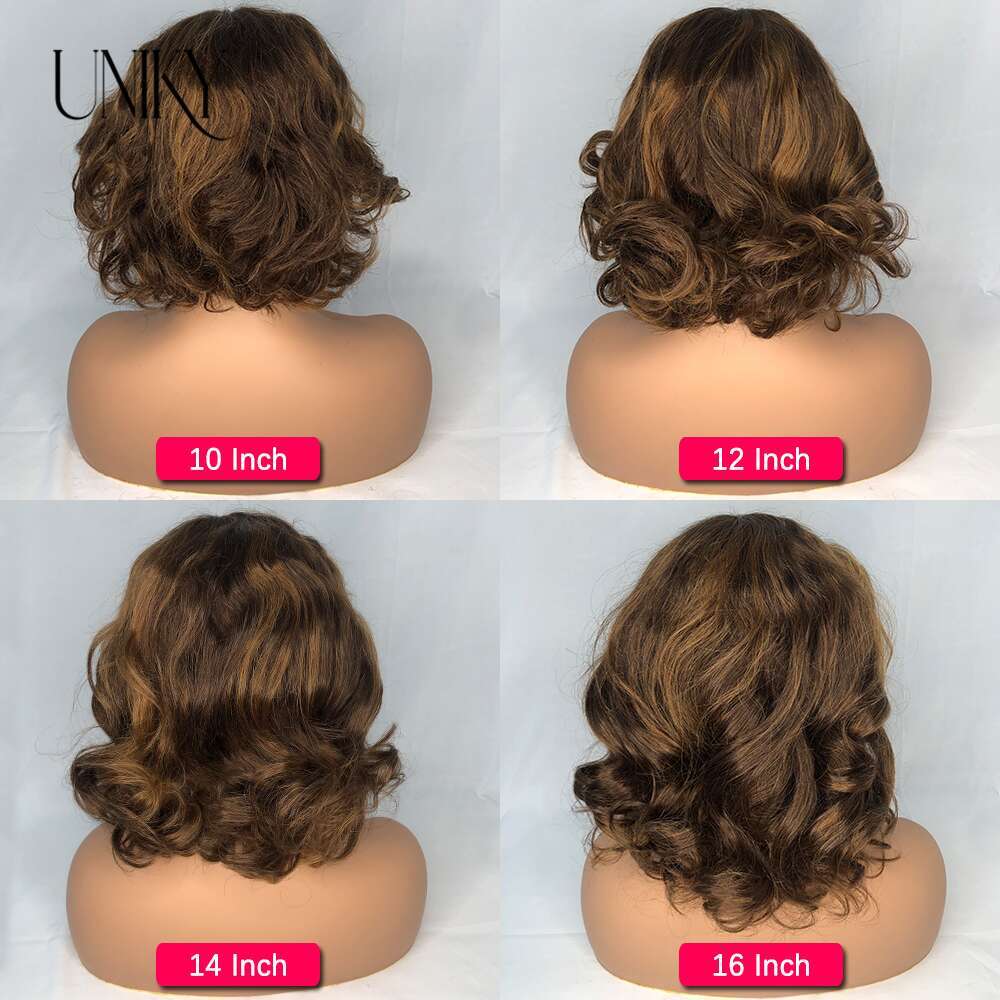 Body Wave Highlight Natural Black Color Bob Brazilian Human Middle Part Lace Frontal Pre Plucked Hair Wig 180 Density