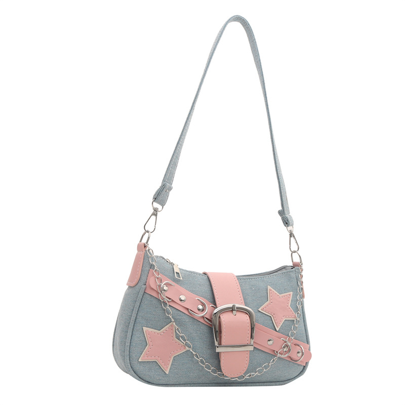 2024 New High Texture Denim Versatile Chain Commuter Single Shoulder Underarm Bag 5c73