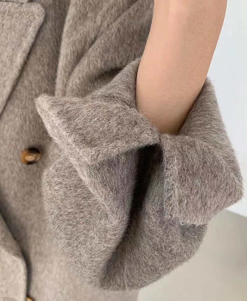 Women Winter Gray Thick Woolen Coats With Button Loose Long Sleeves Pocket Ladies Elegant OverCoat 240911