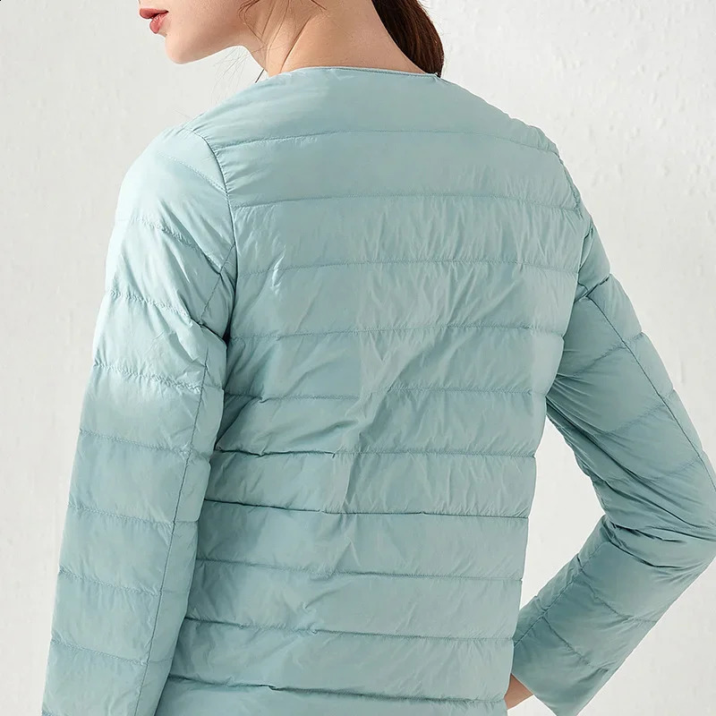 SpringWinter Womens Lined Warm Down Jacket Ultra Light Collarless Portable Parkas Oneck Coat 240921