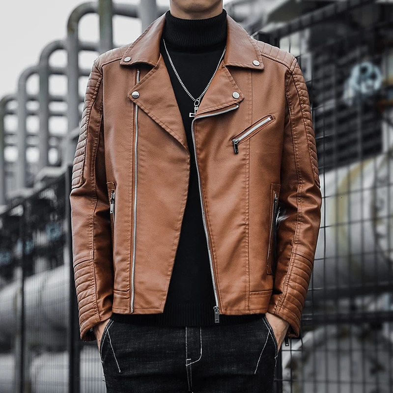 New Autumn Mens High-Quality Korean Fashion Youth Zipper Motorcycle Coat Male Business Casual Faux Leather Jacket