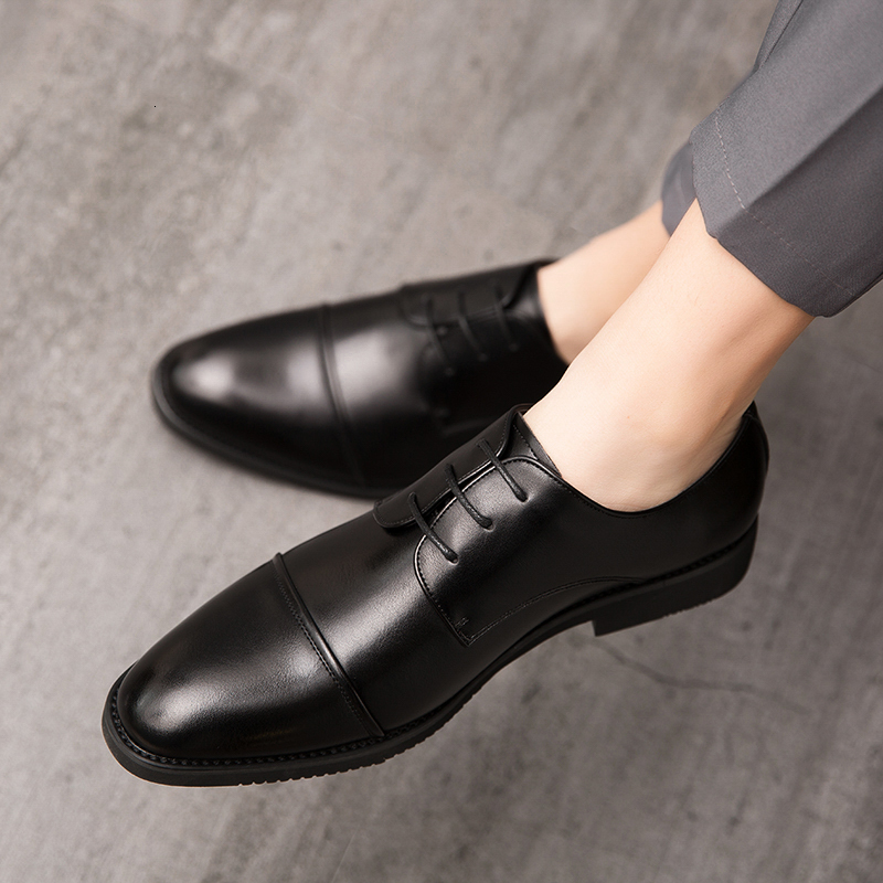 Classic Italian Style Mens Derby Formal Career Office Leather Pointy Toe Handmade Business Wedding Dress Shoes Men