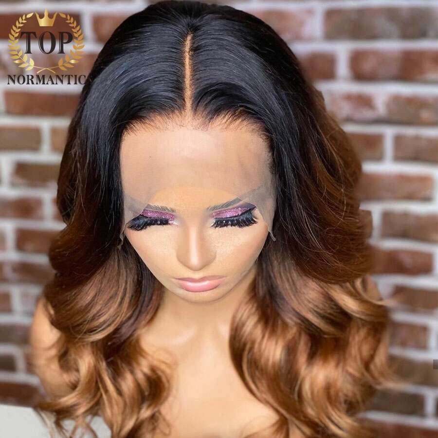 Topnormantic 13x6 Lace Front Body Wave Wigs Preplucked 4x4 Closure Remy Brazilian Human Hair Ombre Brown Color Wig for Women