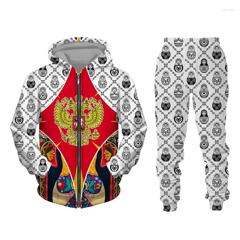 Men's Tracksuits Of Russia 3D Print Zipper Hoodie Pant Suit Cool Men/Women 2 Pcs Sportwear Autumn Winter Tracksuit Men Clothing