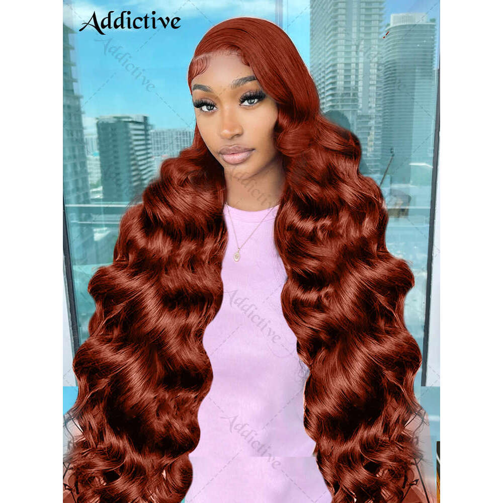 30 38Inch 13x6 HD Transparent Reddish Brown Front Human Hair Wigs Colored 250% Body Wave 13x4 Lace Frontal Wig Brazilian