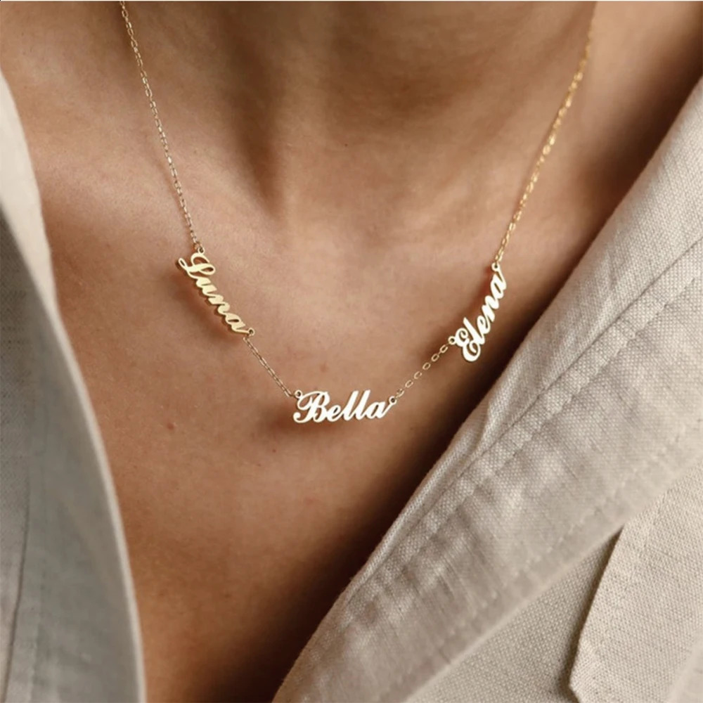 Personalized Custom Name Necklace Stainless Steel Multiple Names Nameplate Pendant Necklaces for Women Jewelry Gifts 250206