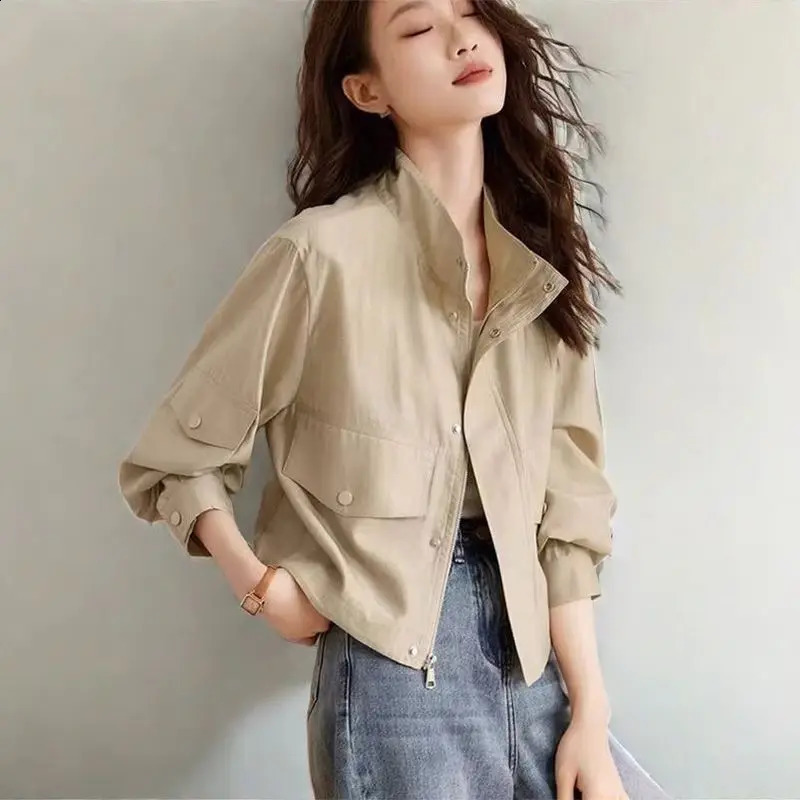 Spring Autumn Solid Thin Short Coats Long Sleeve Loose All-match Button Fashion Jackets Top Casual Vintage Women Clothing 240918