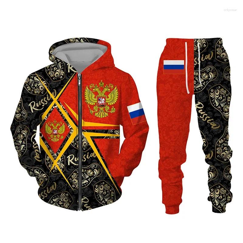 Men's Tracksuits Of Russia 3D Print Zipper Hoodie Pant Suit Cool Men/Women 2 Pcs Sportwear Autumn Winter Tracksuit Men Clothing