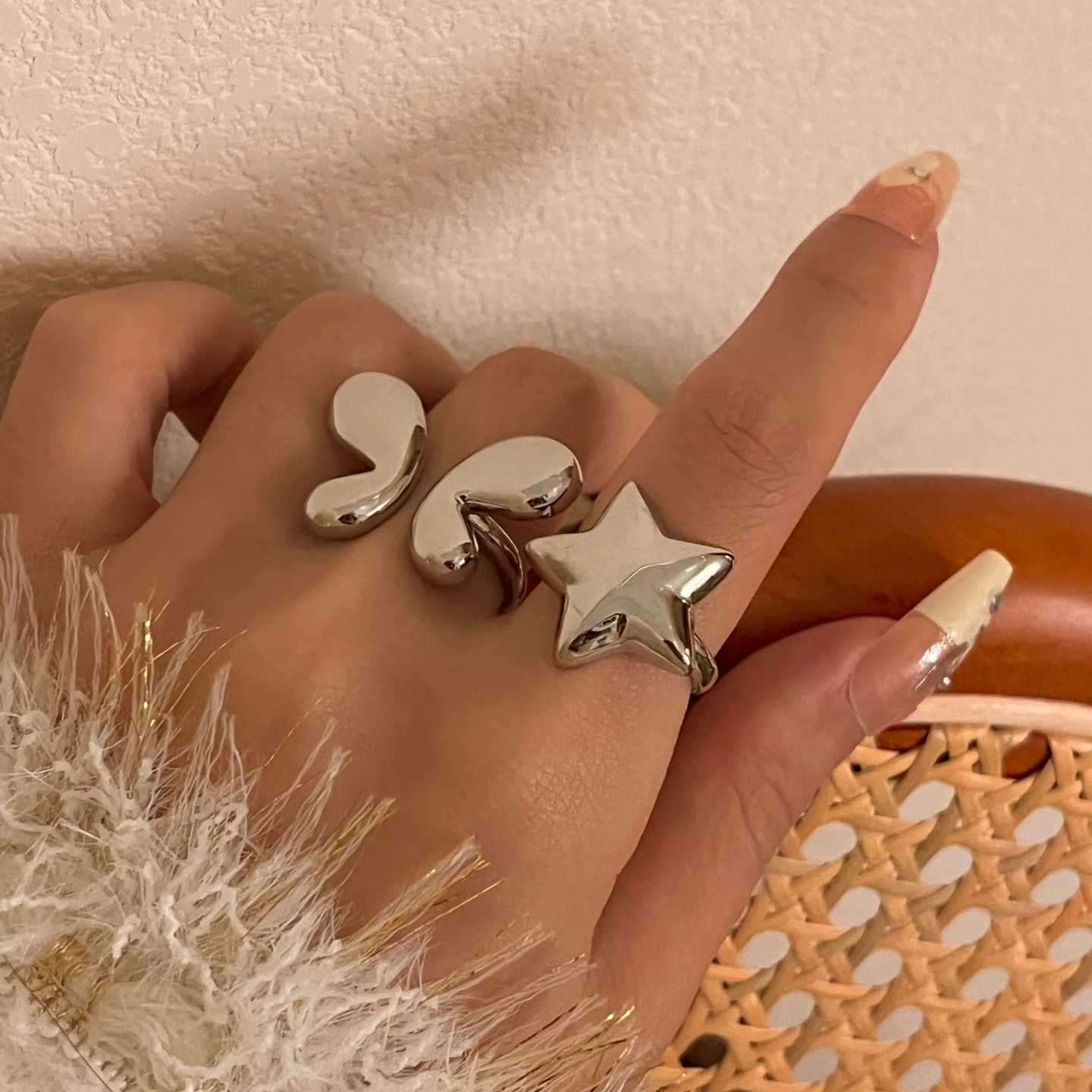Minimalist Temperament Gold Color Star Pentagram Butterfly Opening Rings for Women Men Couple Engagement Ring Fashion JewelryX240921