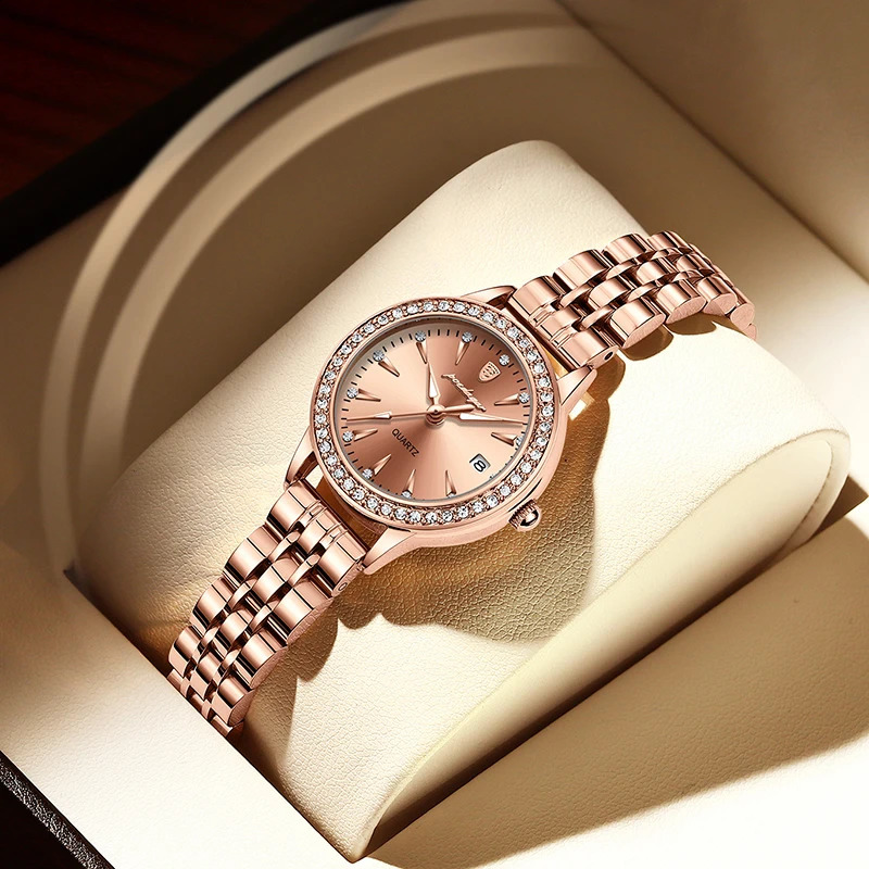 POEDAGAR Diamond Bracelet Womens Watch Elegant Rose Gold Top Waterproof Quartz y Steel Belt Calendar 240911