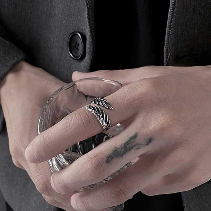 2pcs Vintage Angel Bat Wing Demon Eye Hip Hop Adjustable Couples Rings for Men Women Retro Silver Color Jewelry Party DailyX240921