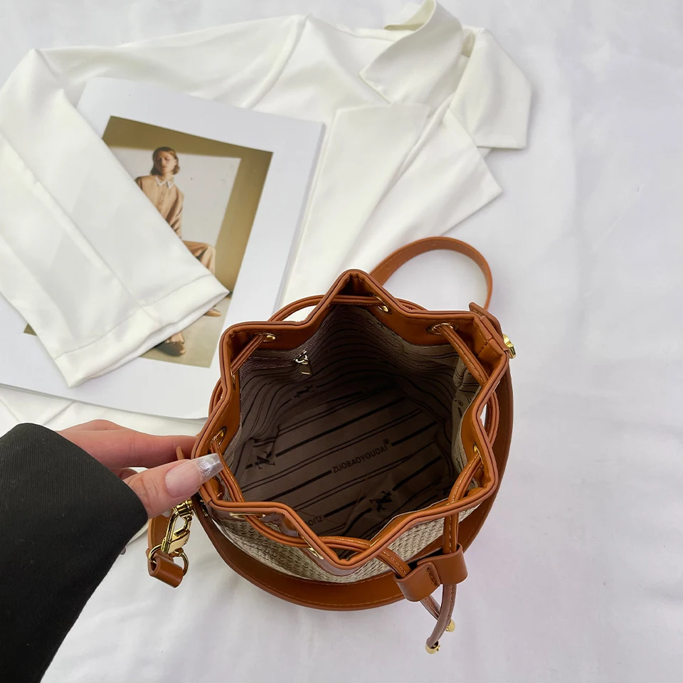 Hand Woven Bucket Bag Environmentally Friendly Material TLXT Casual Fashion Handbag Designer Shoulder Bag Suitable for The Seaside