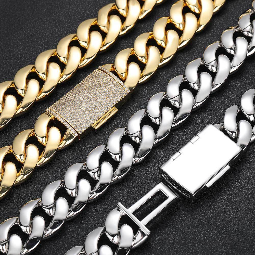 6mm-22mm Hip Hop Heavy Large Miami Cuban Link Chain Mens Necklace 18k Real Gold Plated 5A Zircon Clasp Mens Jewelry