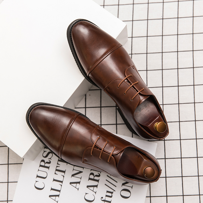 Classic Italian Style Mens Derby Formal Career Office Leather Pointy Toe Handmade Business Wedding Dress Shoes Men