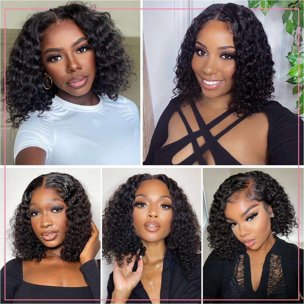 Glueless Kinky Bob Wig Human Ready To Wear Transprent 4x4 Lace Closure For Women Curly Wigs Peruvian Remy Hair