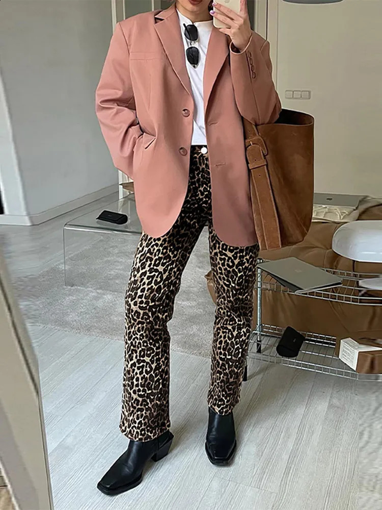 Leopard Print pencil pants sexy slim fit fashionable casual retro high waisted jeans street niche n womens 240921