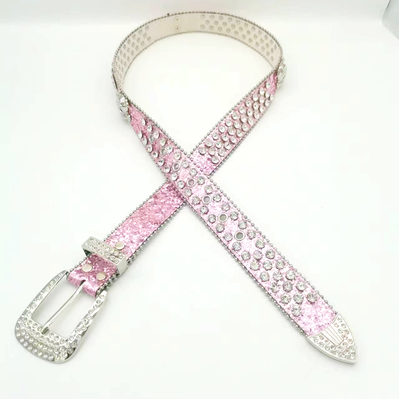 Luxury Shiny Crystal Diamond Leather Belt Punk Hip Pop Rhinestone Fancy Belt For Women