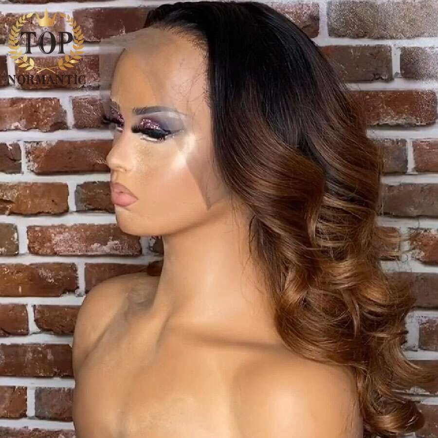 Topnormantic 13x6 Lace Front Body Wave Wigs Preplucked 4x4 Closure Remy Brazilian Human Hair Ombre Brown Color Wig for Women