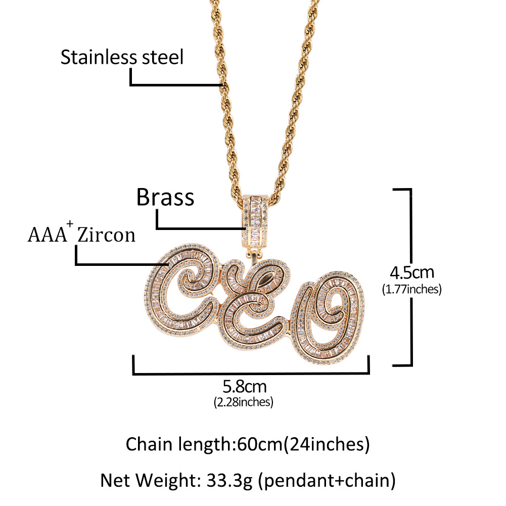 Hip Hop Cursive A-Z Custom Name Pendant Necklaces TopBling 5A T Zircon Women Men Jewelry