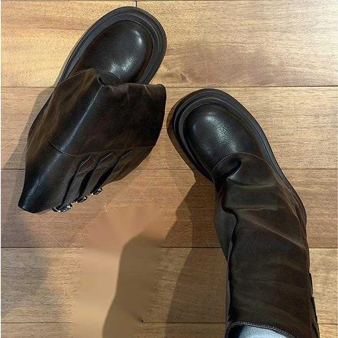 CMM Brown Versatile British Thick Soled Long Tube Boots for Women New Summer Slimming and Height Increasing Explosive Street Pants Boots