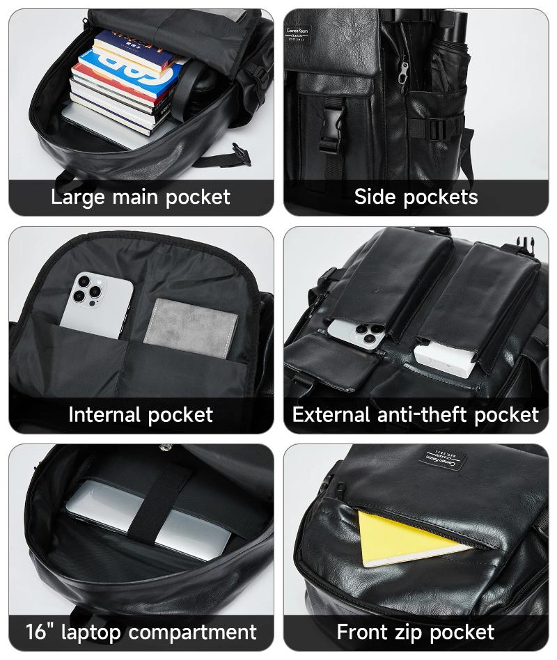 Backpack Leather For Men Ideal Business Waterproof Scratch-Resistant High Capacity Timeless Fit 15.6 Laptop