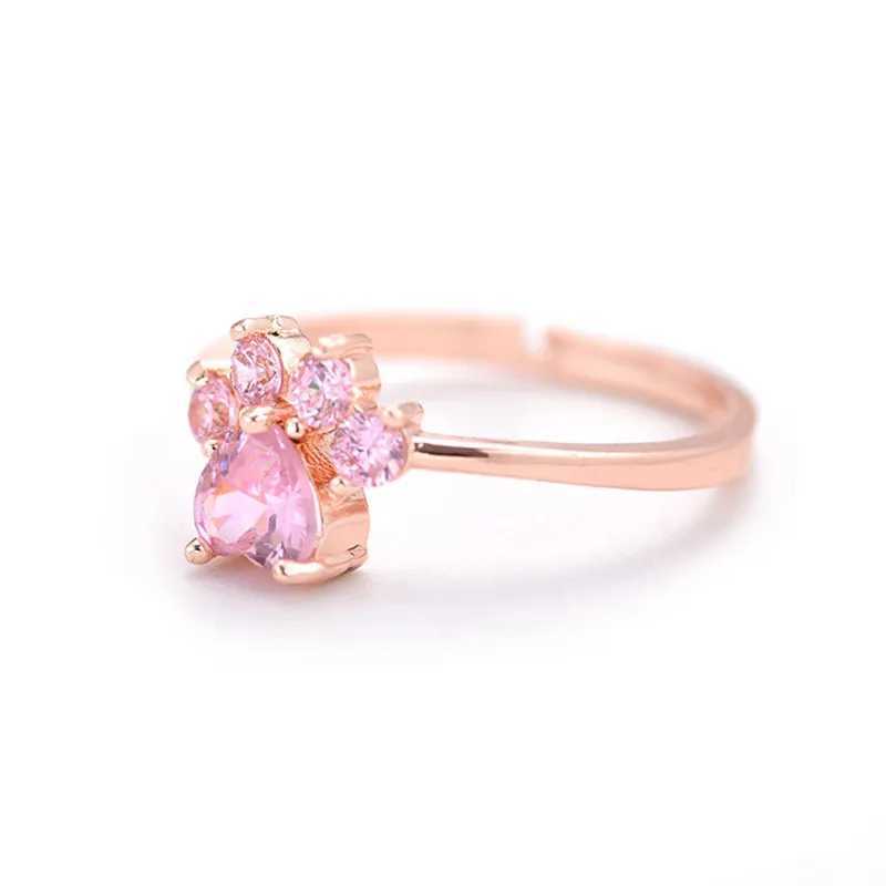 Cute Cartoon Cats Paw Crystal Engagement Design Hot Sale Rings For Women Pink Zircon Cubic Elegant Rings Female Wedding JewelryX240921