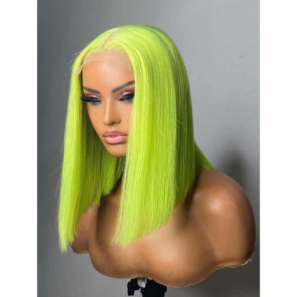Lime Front Human Hair Green Wig Short Bob Straight 13X4 Colored Lace Frontal Wigs Rose Neon