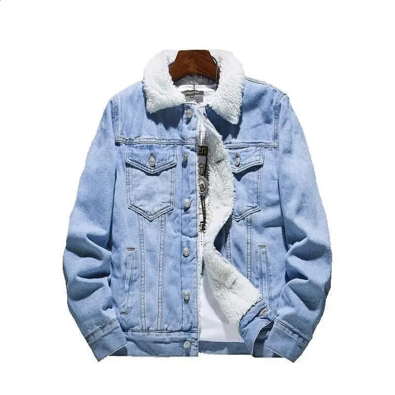 Mens thick wool lined denim cotton coat fashionable Korean style loose suit padded jacket casual winter fashion 240921