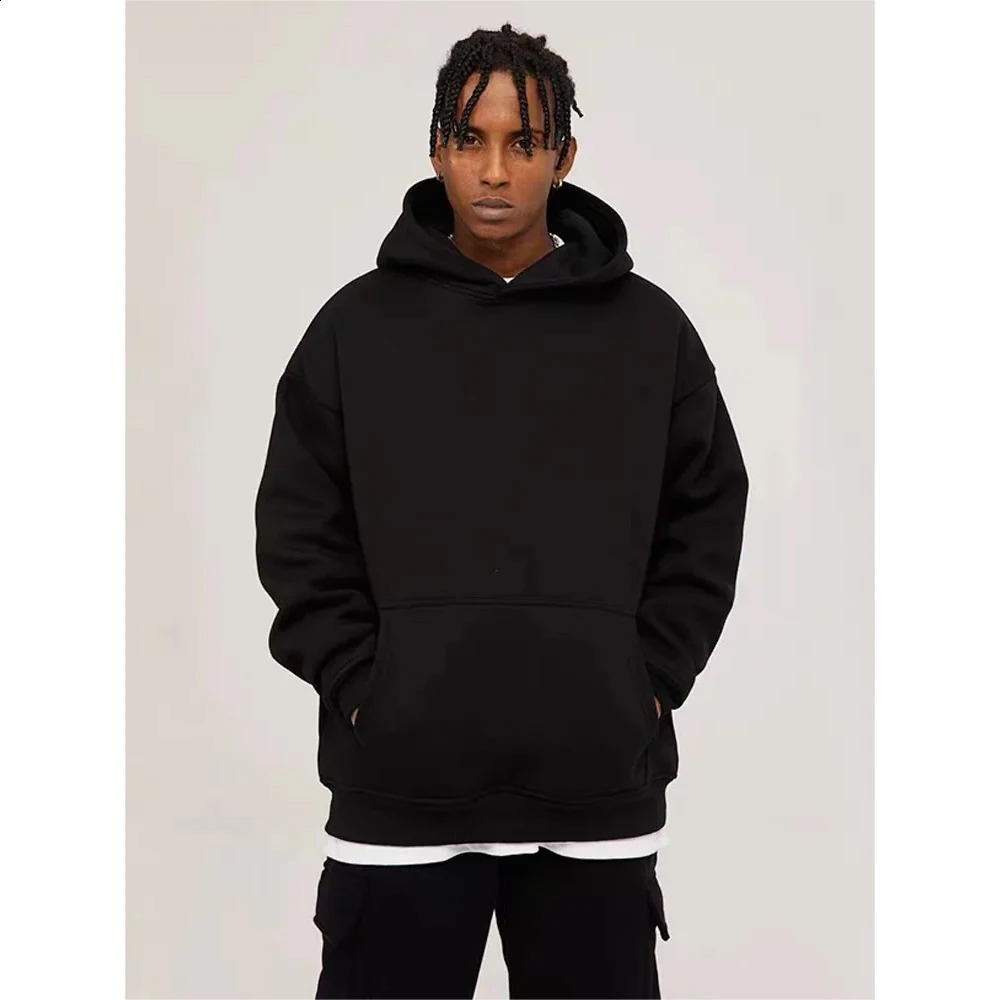 380g GMS Heavy duty Mens Hoodie Thick Plush Solid Color Street Clothing Mens Hoodie Hip Hop Mens Hoodie 240919