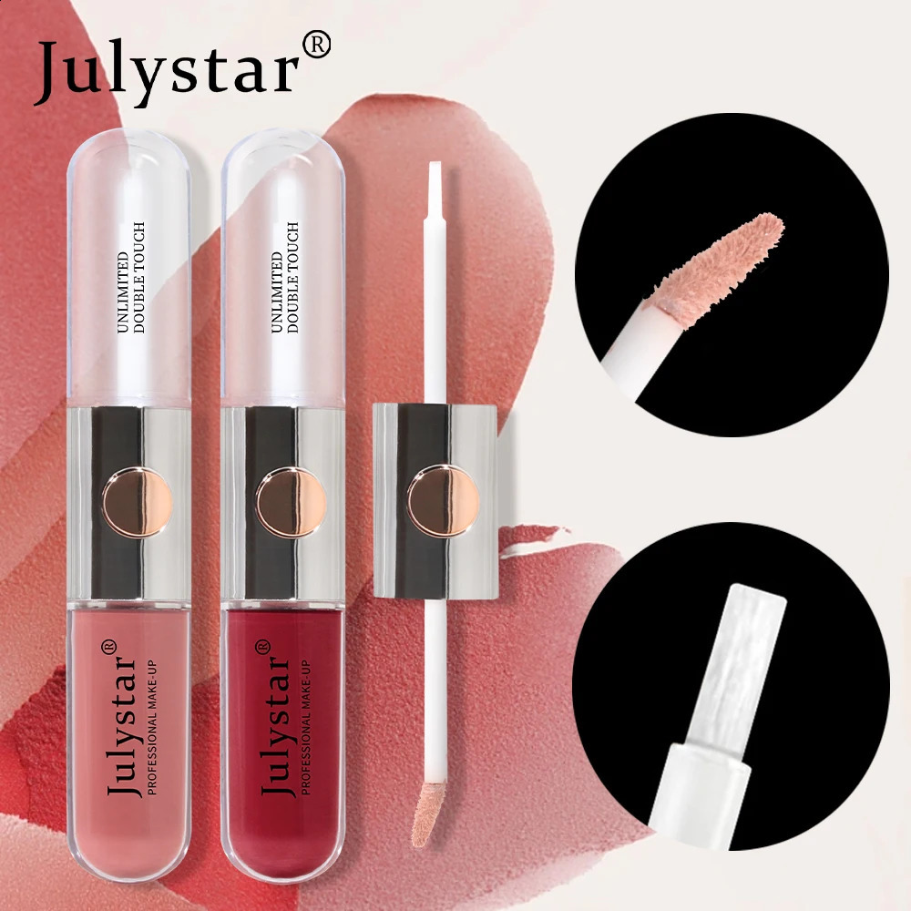 Julystar Double Headed Lip Glaze Non fading Staying Cup Water Light Waterproof and Anti Sweat Gloss 240911