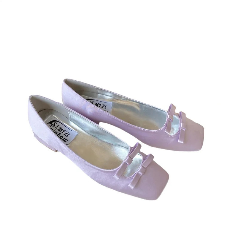 Mint green satin single shoe square toe arch low heel comfortable versatile Mary Jane shoes 240919