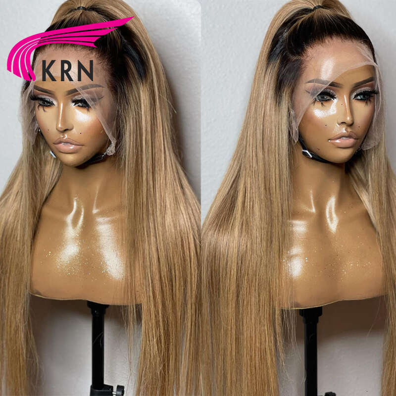 1B27 Straight Human Wigs with Baby Hair Preplucked Ombre Honey Blonde Brazilian Remy Lace Front Wig